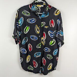 Vintage Traffic Jam Short Sleeve Button Down Pocket Blouse